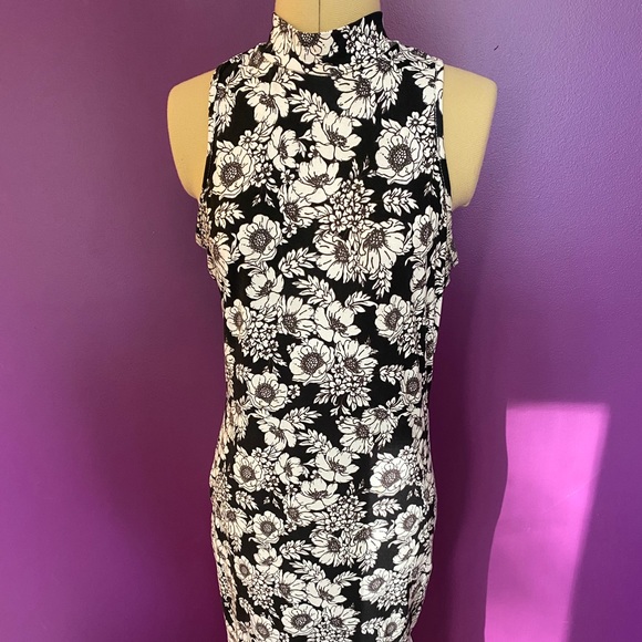 High neck racerback floral print dress with slit - Picture 1 of 4